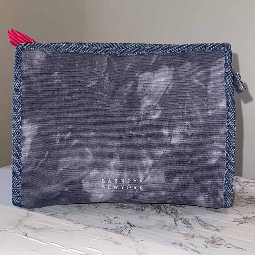 BARNEYS NEW YORK ICON MAKEUP POUCH DENIM TIE DYE PINTED WITH PINK ZIPPER NEW - Picture 5 of 14